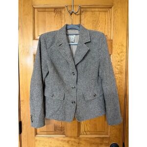LL Bean Womens Gray Herringbone Wool Silk Blend Blazer Jacket Size S Small OFHC5